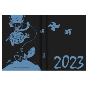 Terminplaner 2023 Ninjakatze und Ninjapinguin (außen aufgeklappt)